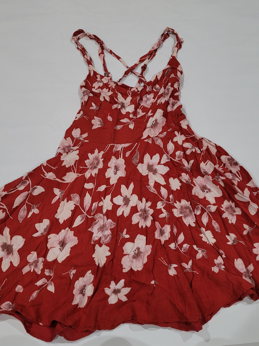 Kimchi Blue Burnt Orange Red Floral Mini Dress with Crisscross Straps